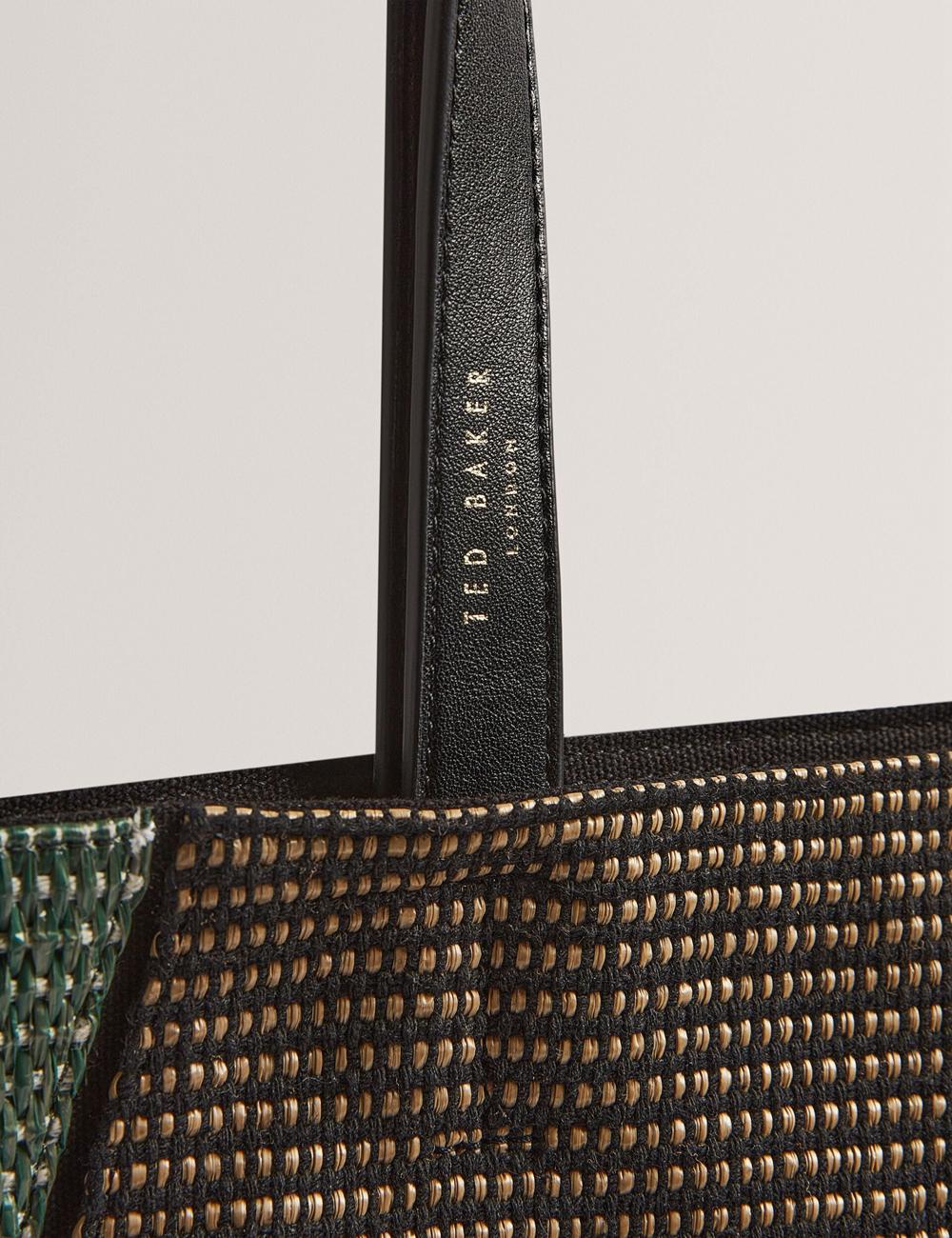 Women Ted Baker RAFIYA - Woven Colour Block Folding Shopper Shopper Bags Black | GIEO28035