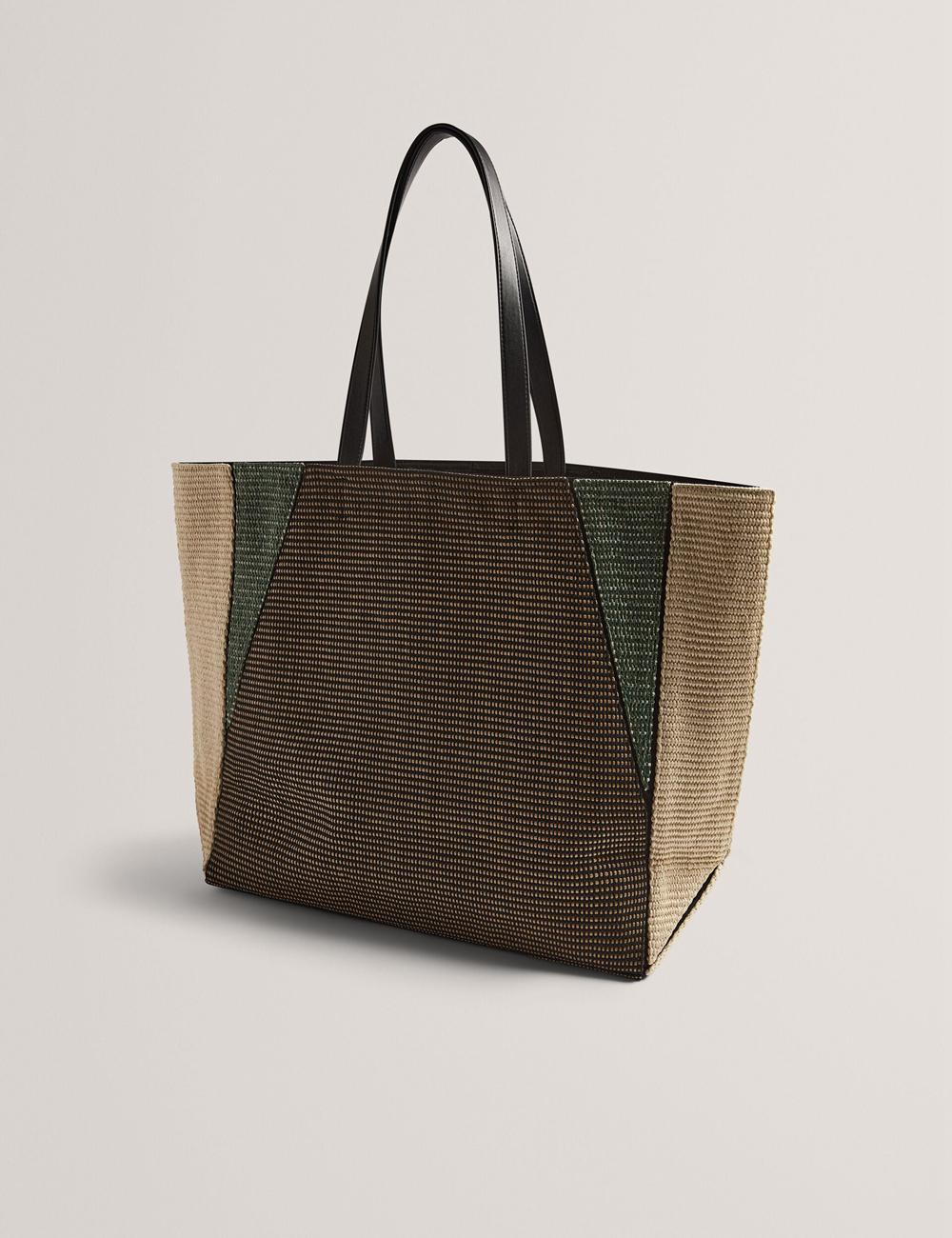 Women Ted Baker RAFIYA - Woven Colour Block Folding Shopper Shopper Bags Black | GIEO28035