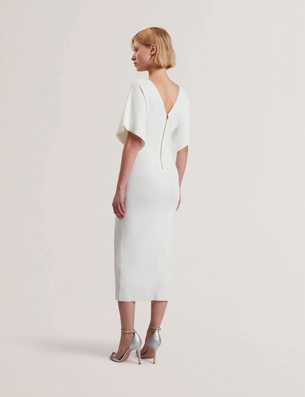 Women Ted Baker REBEXXA - Wide Sleeve Knitted Bodycon Midi Dresses Ivory | CDFI26914