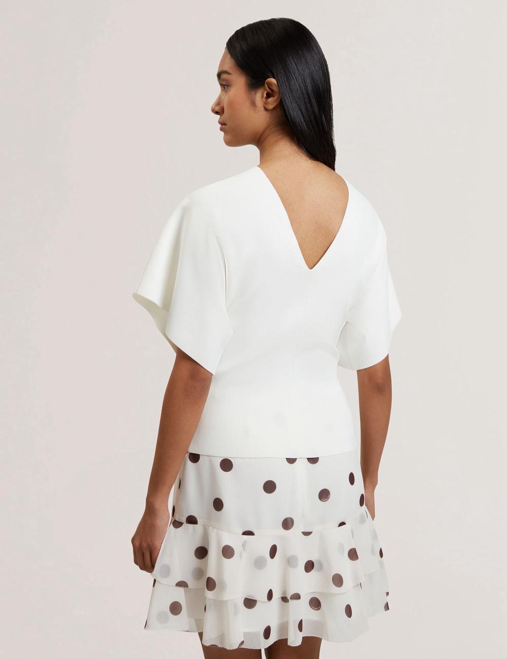 Women Ted Baker REGINAH - Wide Short Sleeve V-Neck Knitted Tops Ivory | WHCJ81054