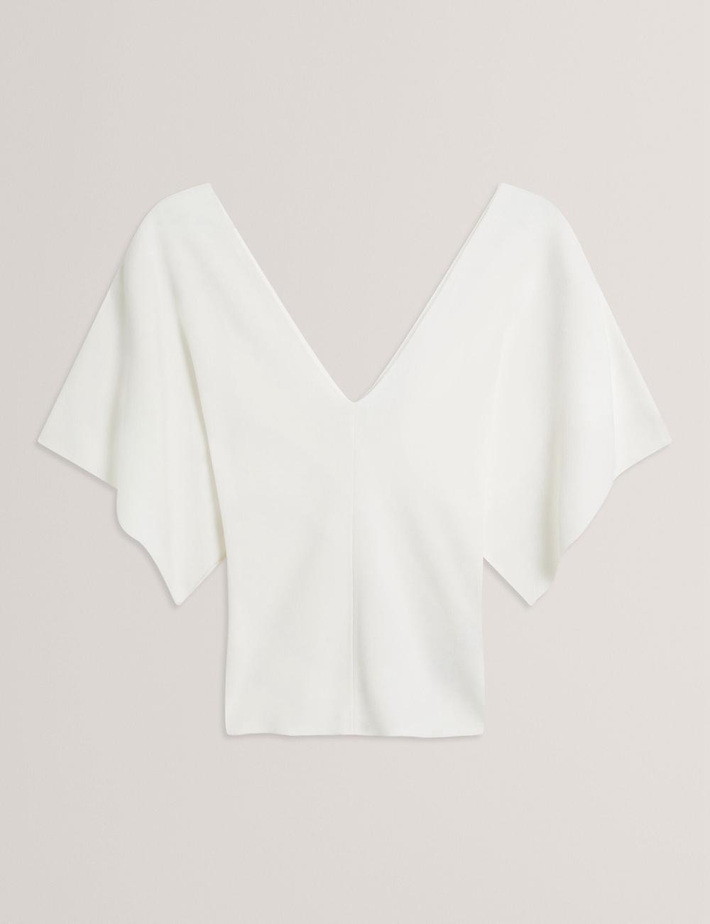 Women Ted Baker REGINAH - Wide Short Sleeve V-Neck Knitted Tops Ivory | WHCJ81054