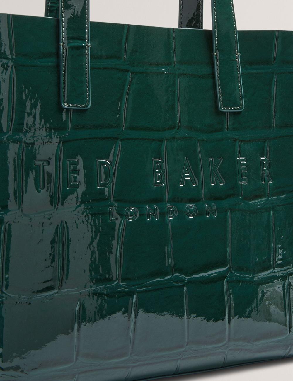 Women Ted Baker REPTCON - Croc Effect Small Tote Bags Mid-Green | LYDV64582