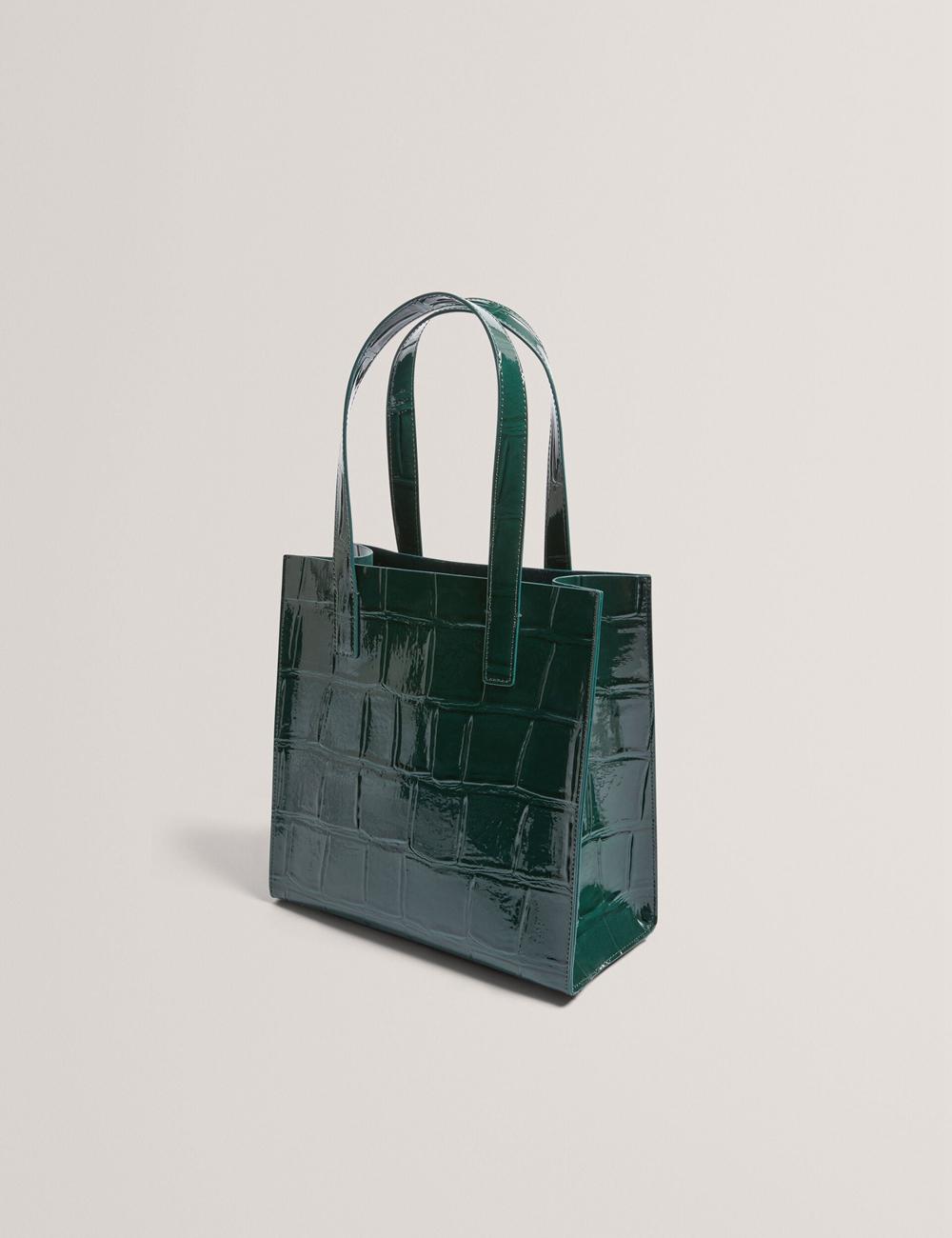 Women Ted Baker REPTCON - Croc Effect Small Tote Bags Mid-Green | LYDV64582