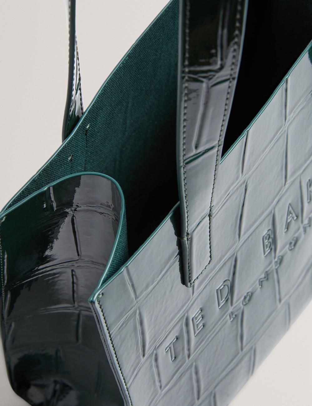 Women Ted Baker REPTCON - Croc Effect Small Tote Bags Mid-Green | LYDV64582