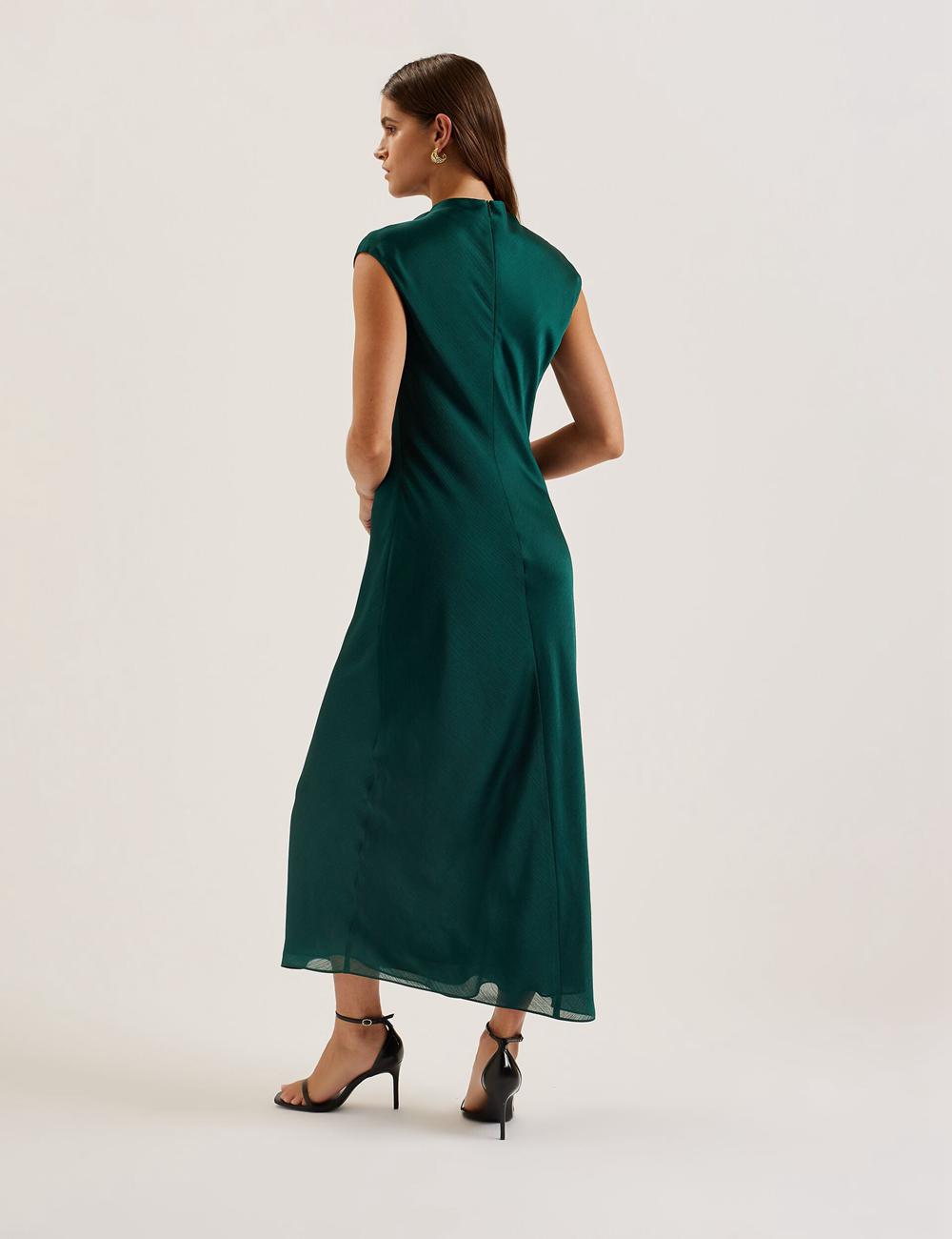 Women Ted Baker RIMINI - Chiffon Drape Neck Detail Maxi Dresses Dk-Green | XLUV42615