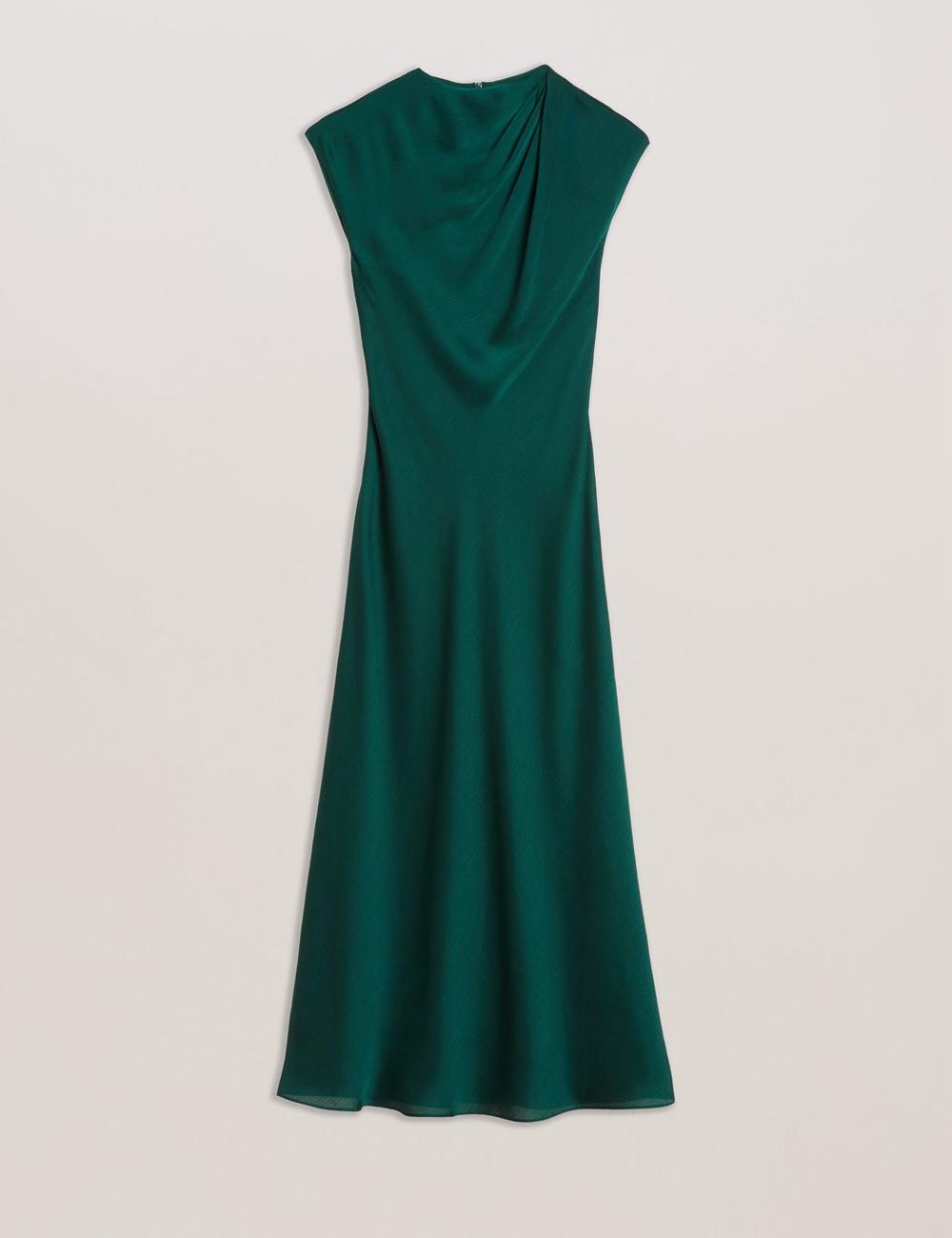 Women Ted Baker RIMINI - Chiffon Drape Neck Detail Maxi Dresses Dk-Green | XLUV42615