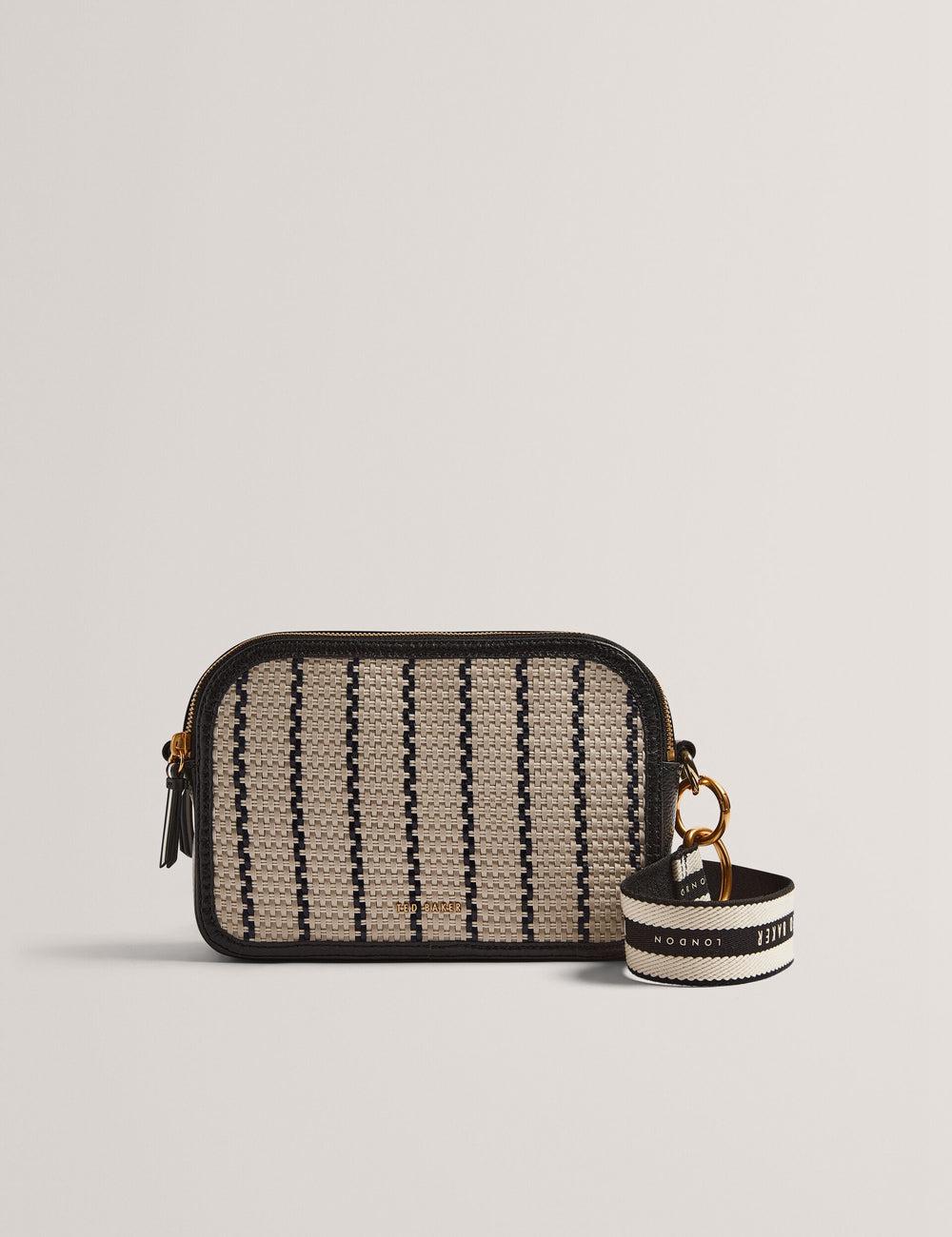 Women Ted Baker RIVEA - Woven Panel Faux Leather Camera Camera Bag Navy | RVML05768