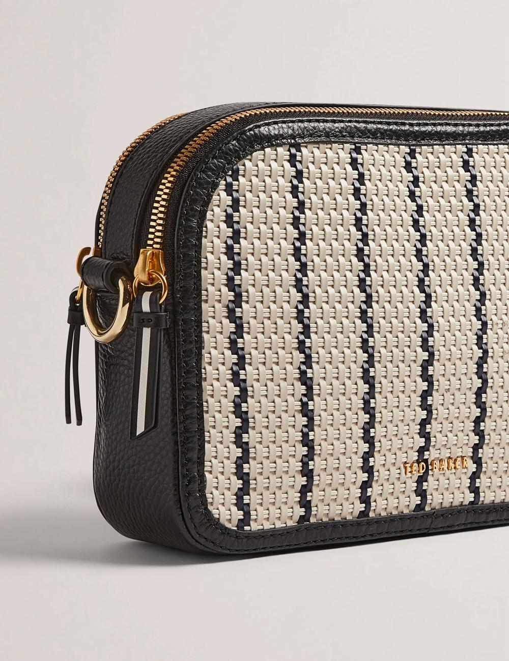Women Ted Baker RIVEA - Woven Panel Faux Leather Camera Camera Bag Navy | RVML05768