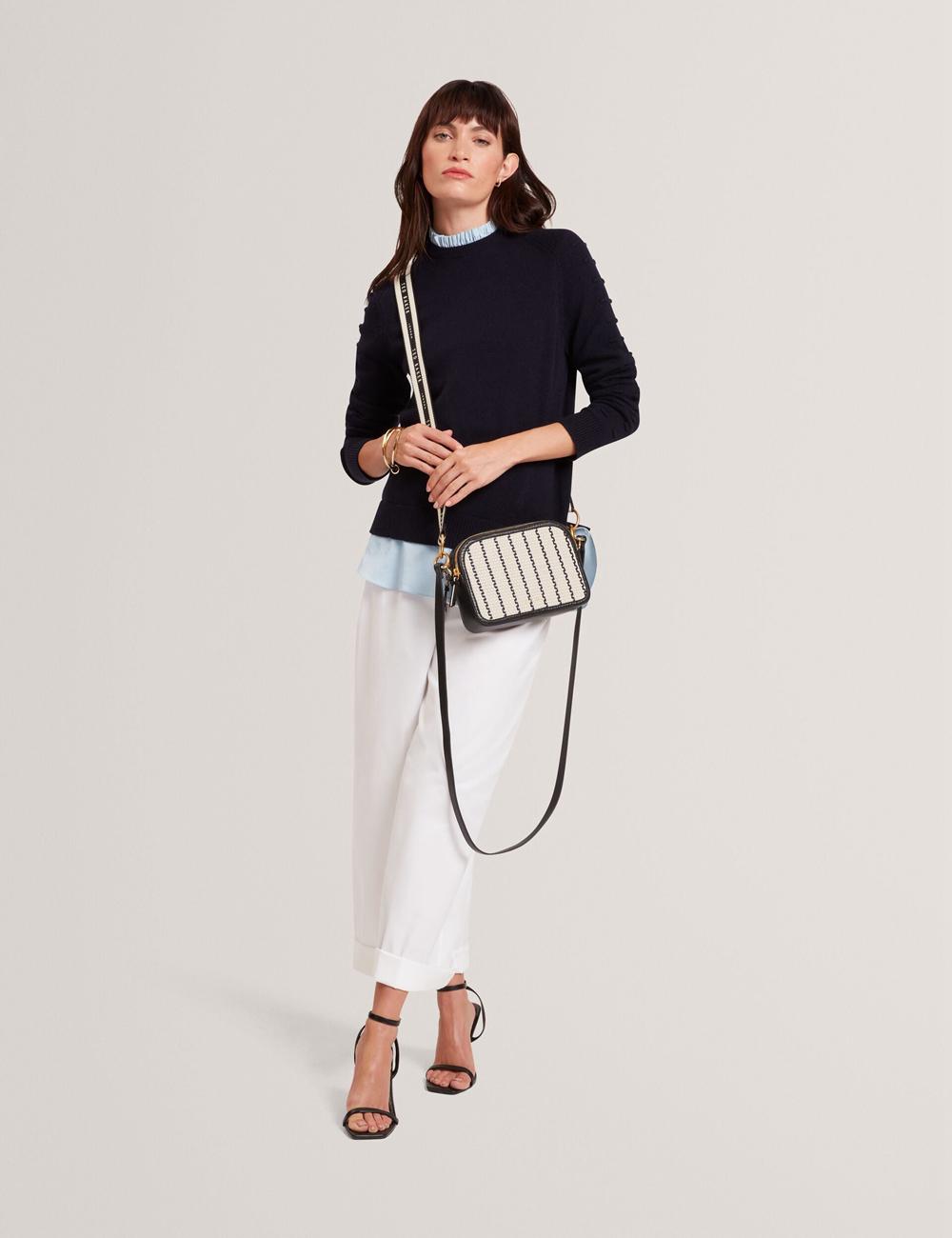 Women Ted Baker RIVEA - Woven Panel Faux Leather Camera Camera Bag Navy | RVML05768