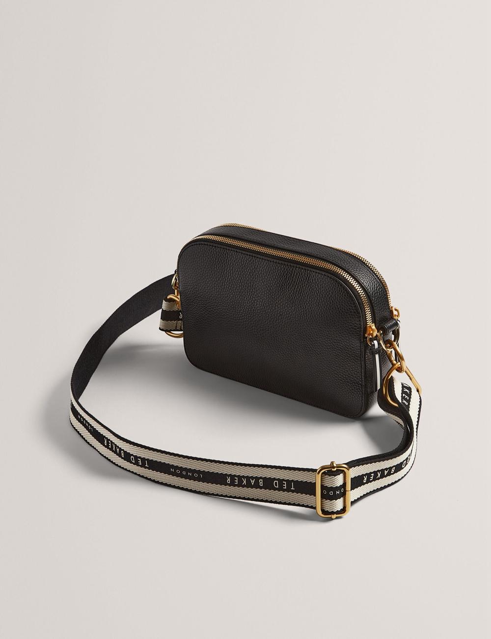 Women Ted Baker RIVEA - Woven Panel Faux Leather Camera Camera Bag Navy | RVML05768