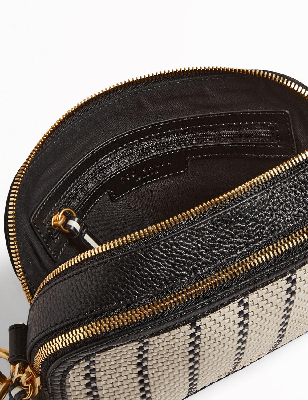 Women Ted Baker RIVEA - Woven Panel Faux Leather Camera Camera Bag Navy | RVML05768