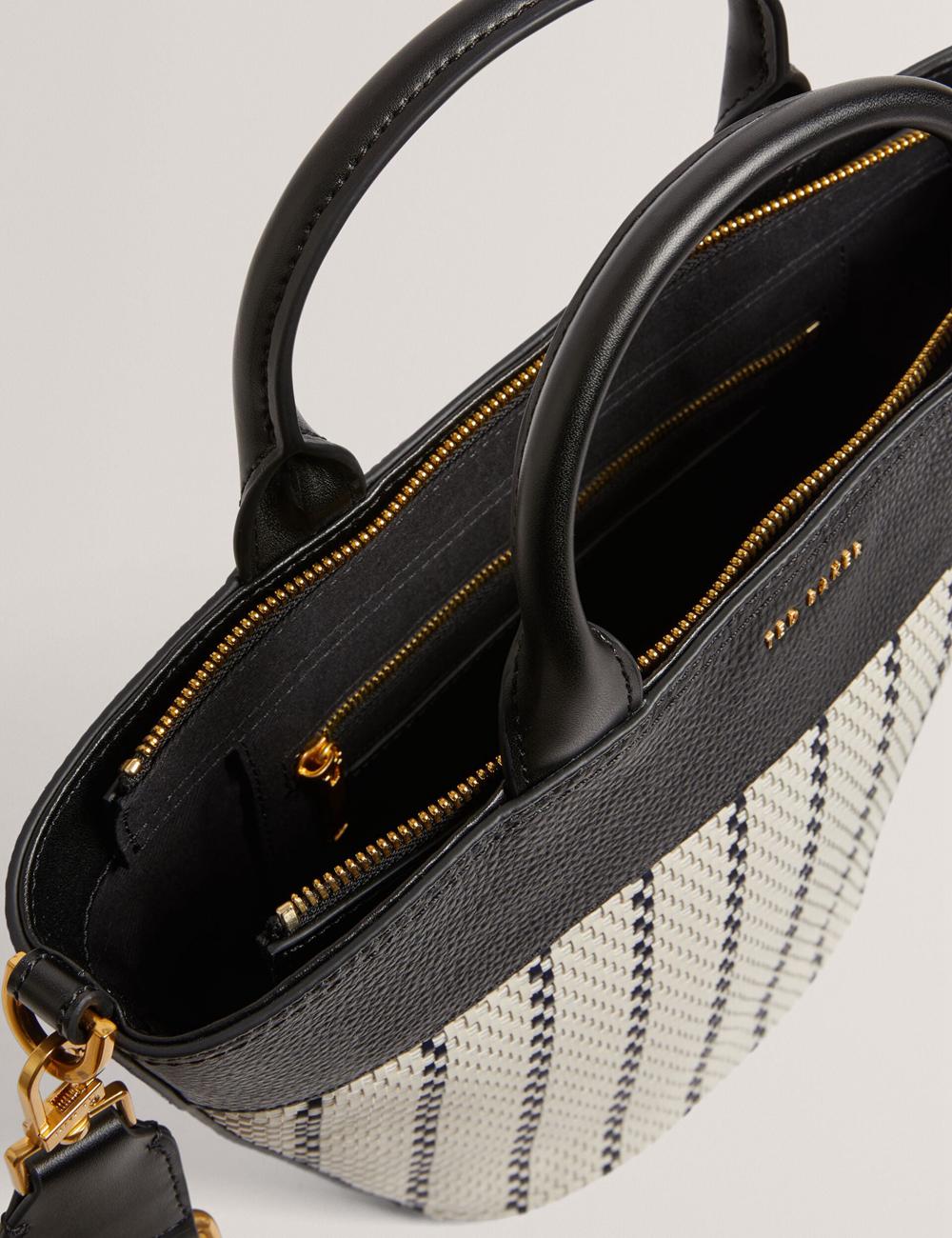 Women Ted Baker RIVERI - Woven Leather Trim Bucket With Webbing Strap Tote Bags Navy | LGCZ42607