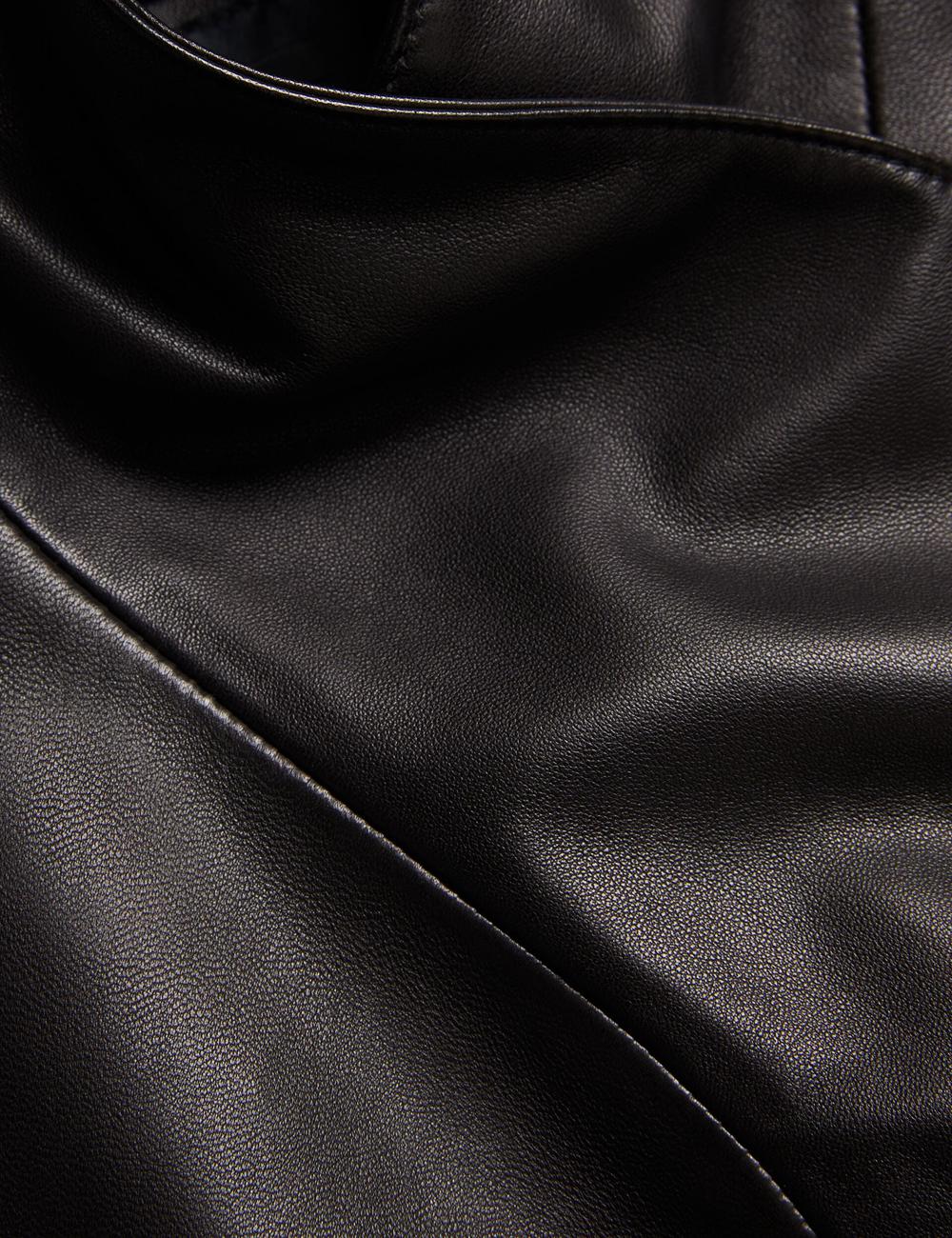 Women Ted Baker RIYOZE - Wrap Front Cropped Leather Jackets Black | AQZL70836