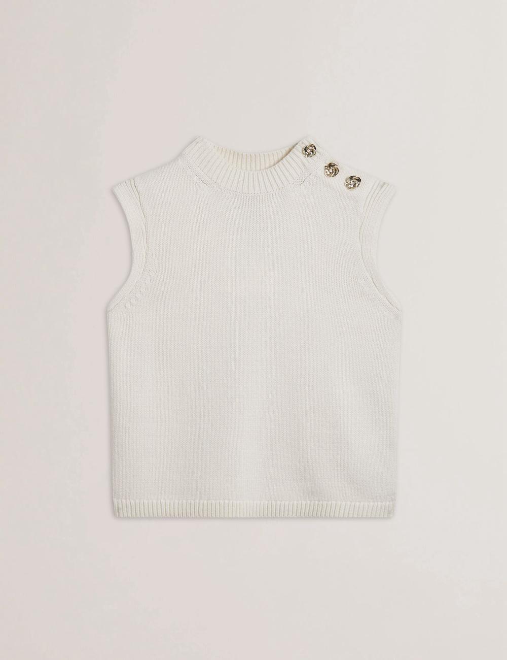 Women Ted Baker RONDHER - Rose Button Wool Knit Tank Tops Ivory | OMJZ29150