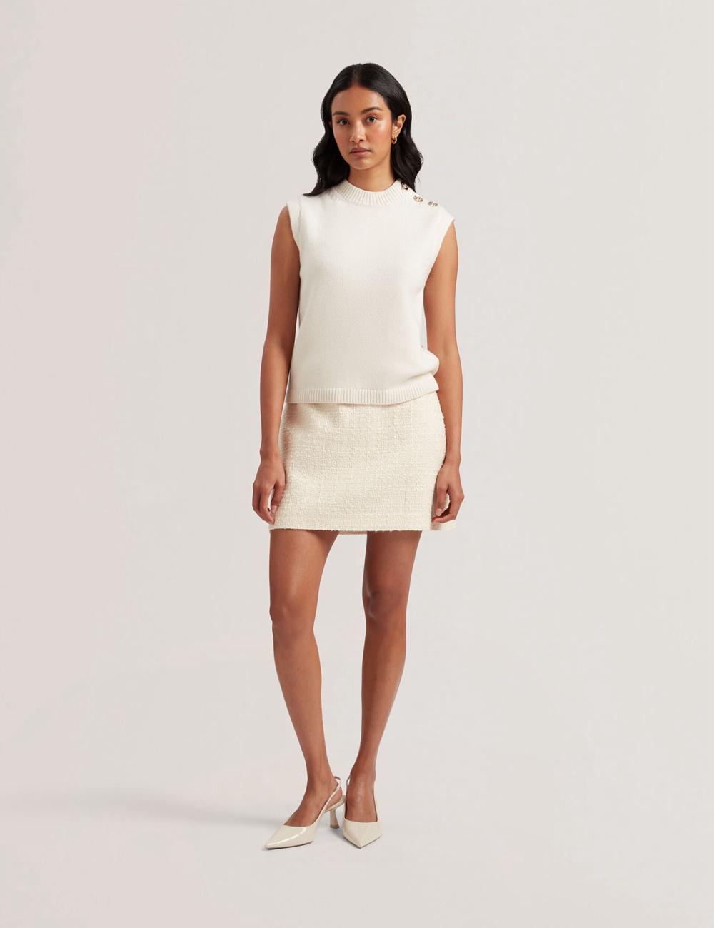 Women Ted Baker RONDHER - Rose Button Wool Knit Tank Tops Ivory | OMJZ29150