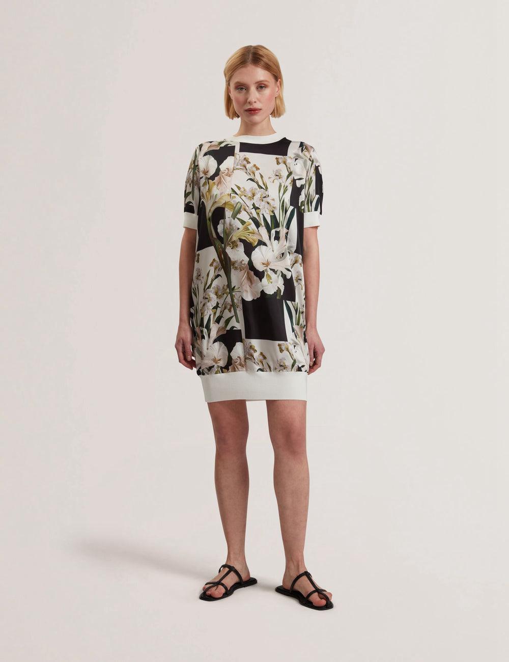 Women Ted Baker RONEEA - Printed Front Knitted Mini Dresses Ivory | CEHT75462