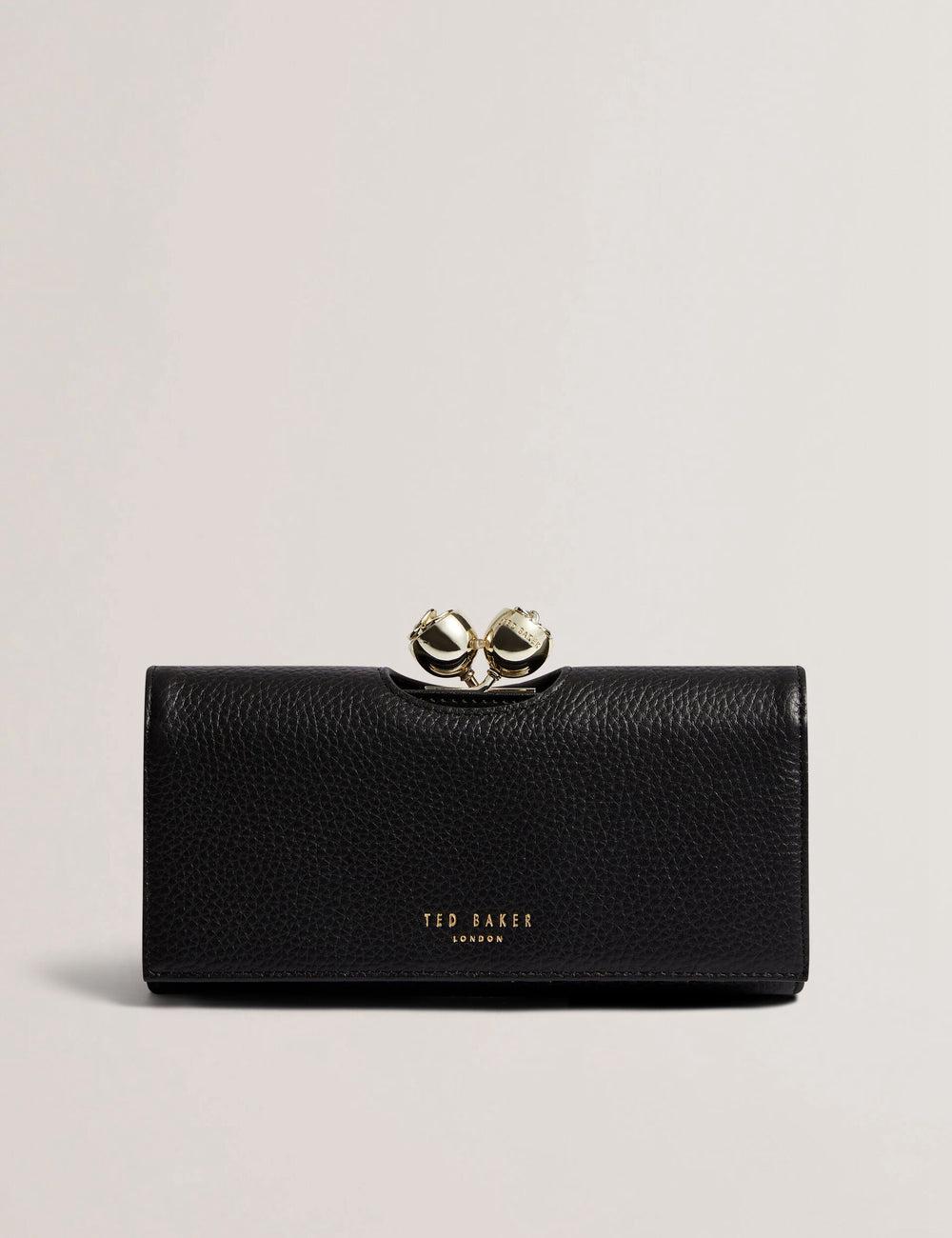 Women Ted Baker ROOSALI - Rose Clasp Large Bifold Leather Purses Black | EMHA95731
