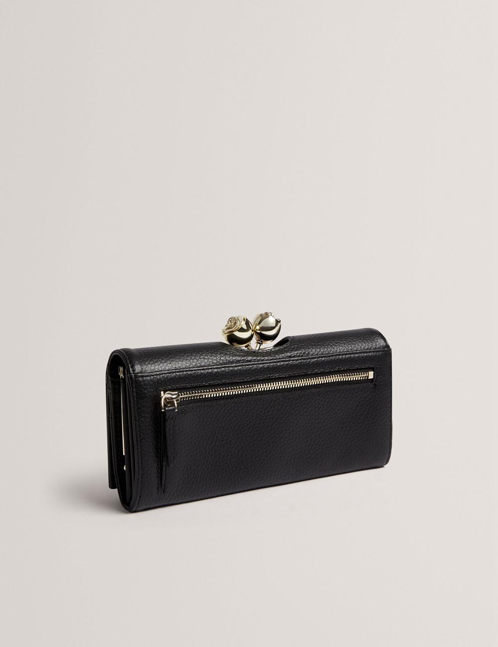 Women Ted Baker ROOSALI - Rose Clasp Large Bifold Leather Purses Black | EMHA95731