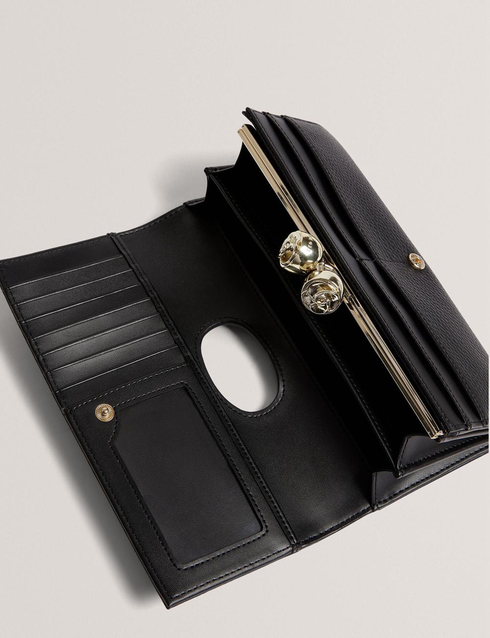 Women Ted Baker ROOSALI - Rose Clasp Large Bifold Leather Purses Black | EMHA95731