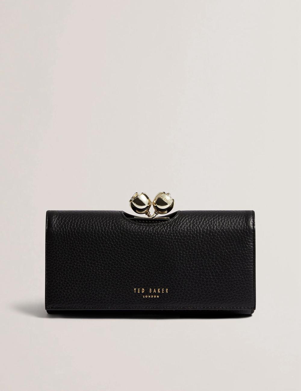 Women Ted Baker ROOSALI - Rose Clasp Large Bifold Leather Purses Black | EMHA95731