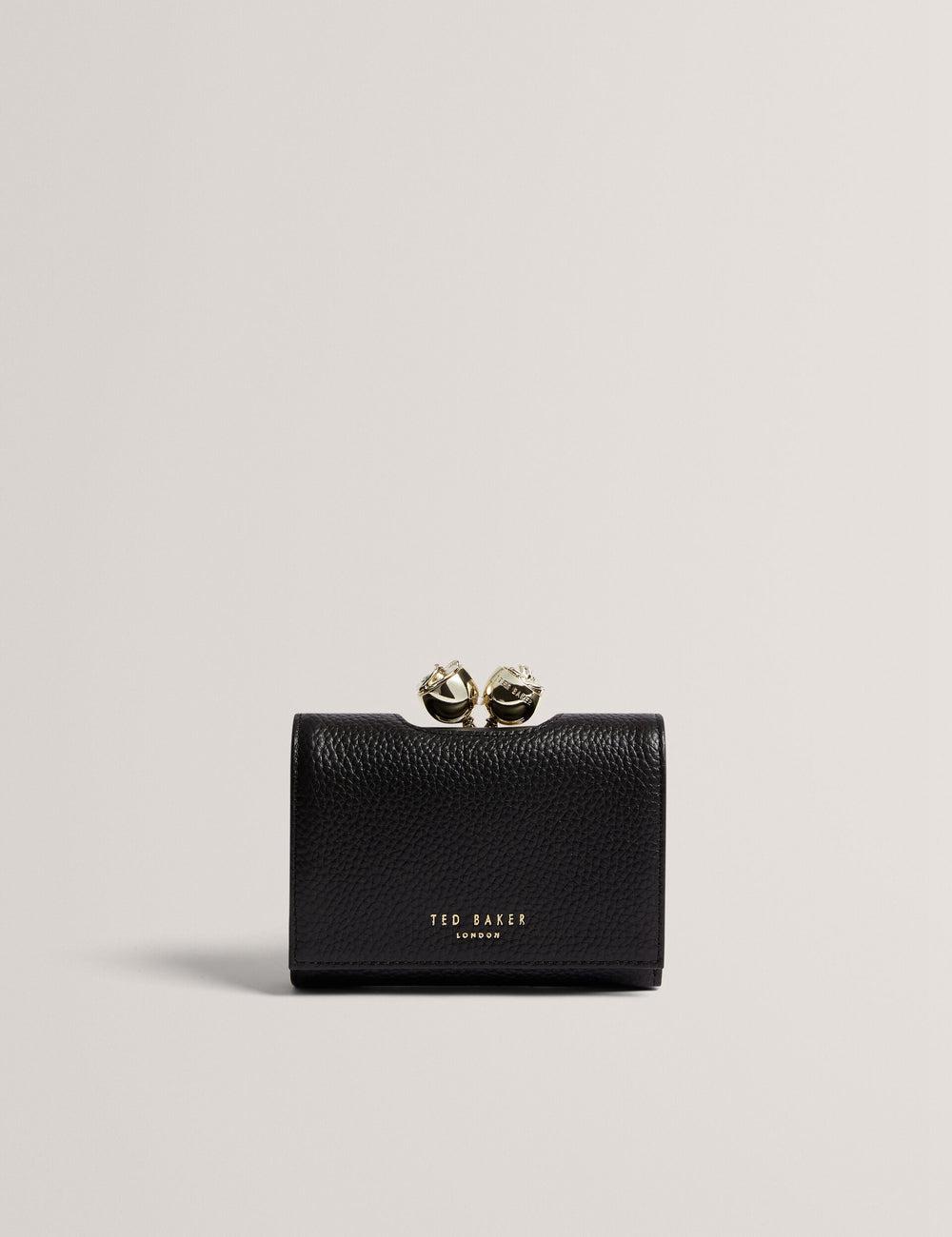 Women Ted Baker ROOSA - Rose Clasp Small Trifold Leather Purses Black | LZNU82047