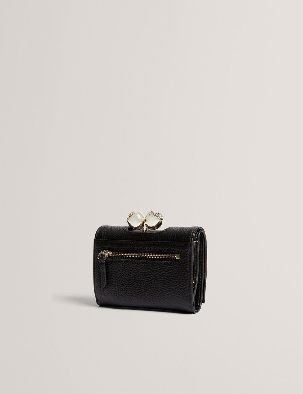 Women Ted Baker ROOSA - Rose Clasp Small Trifold Leather Purses Black | LZNU82047