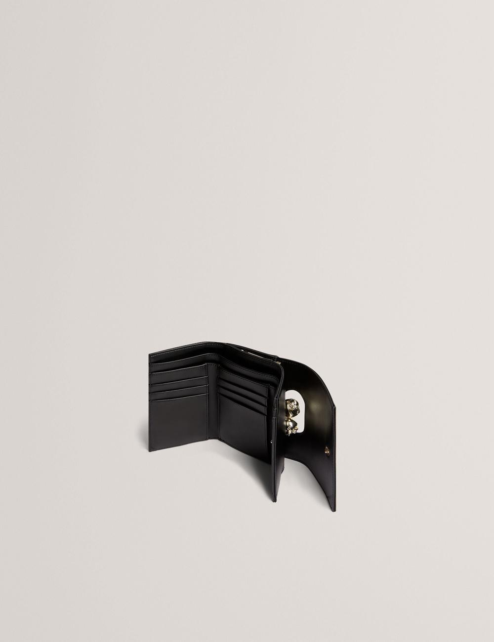 Women Ted Baker ROOSA - Rose Clasp Small Trifold Leather Purses Black | LZNU82047