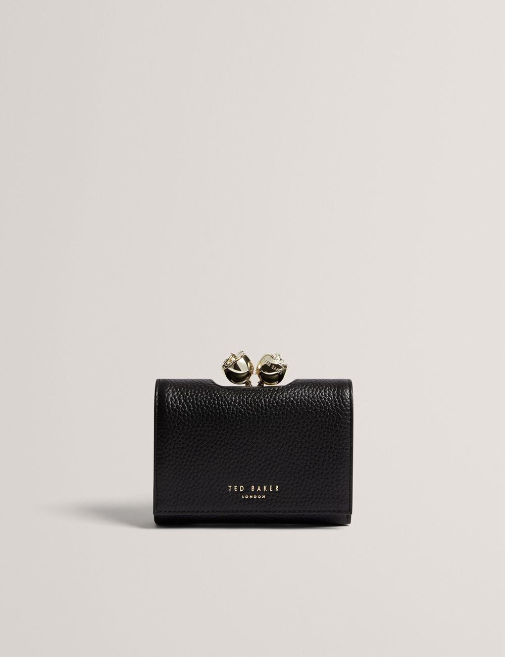 Women Ted Baker ROOSA - Rose Clasp Small Trifold Leather Purses Black | LZNU82047