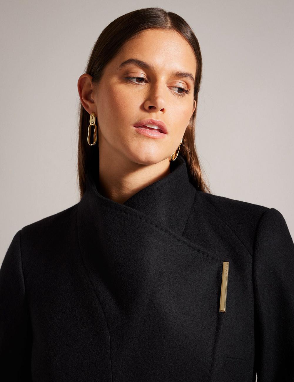 Women Ted Baker ROSESS - Short Belted Wool Wrap Coat Jackets Black | YUKB38204