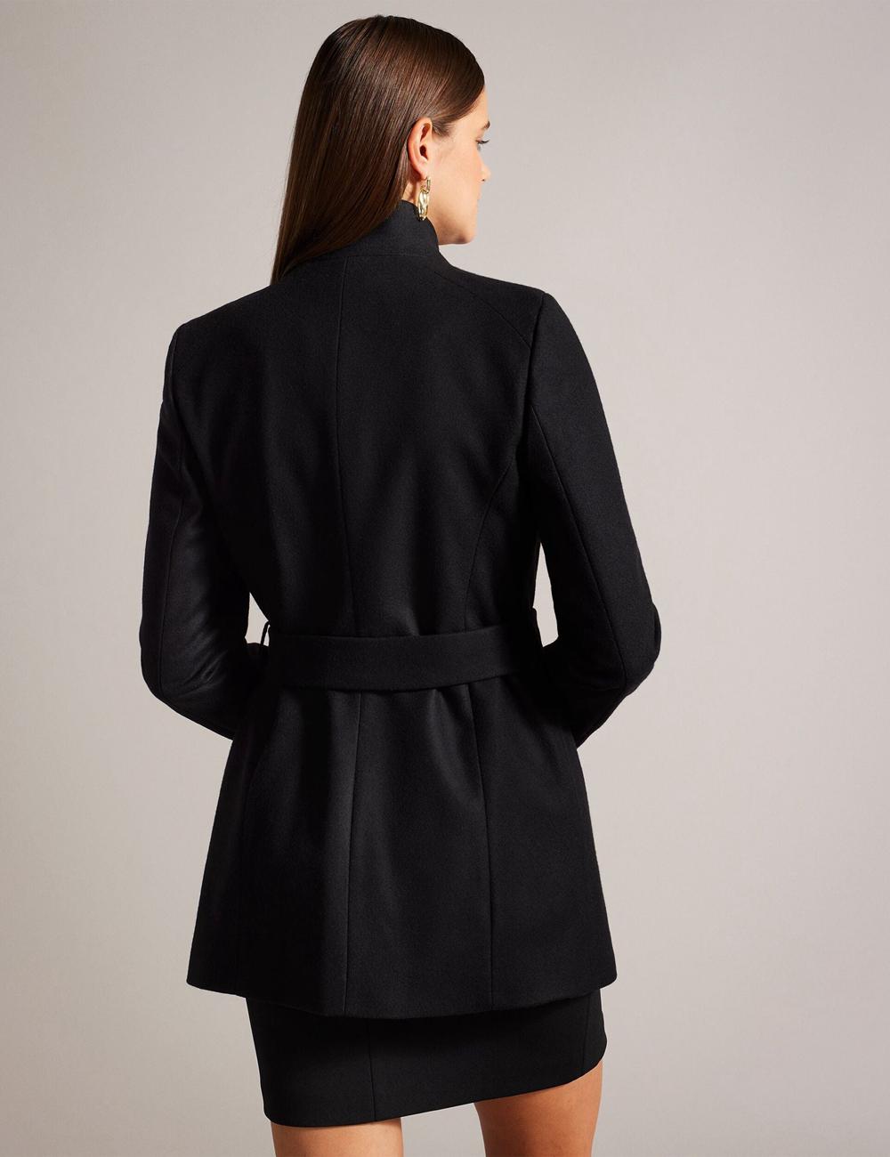 Women Ted Baker ROSESS - Short Belted Wool Wrap Coat Jackets Black | YUKB38204