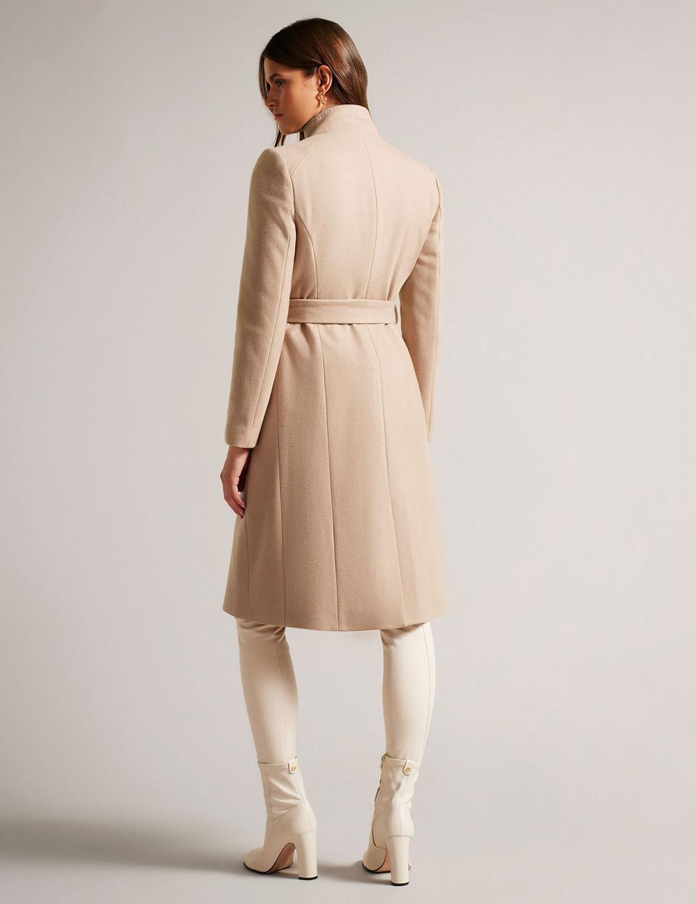 Women Ted Baker ROSE - Midi Length Belted Wool Wrap Coat Jackets Camel | UDBM49723