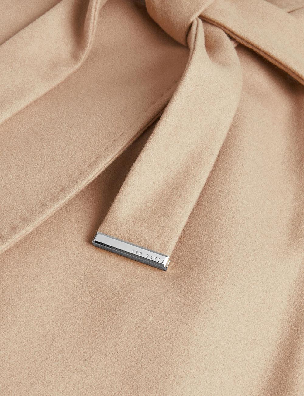 Women Ted Baker ROSE - Midi Length Belted Wool Wrap Coat Jackets Camel | UDBM49723