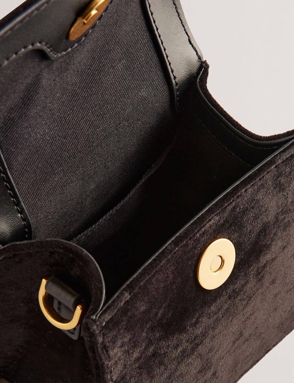 Women Ted Baker ROSIYA - Mini Velvet Rose Detail Top Handle Crossbody Bags Black | FVCM05164