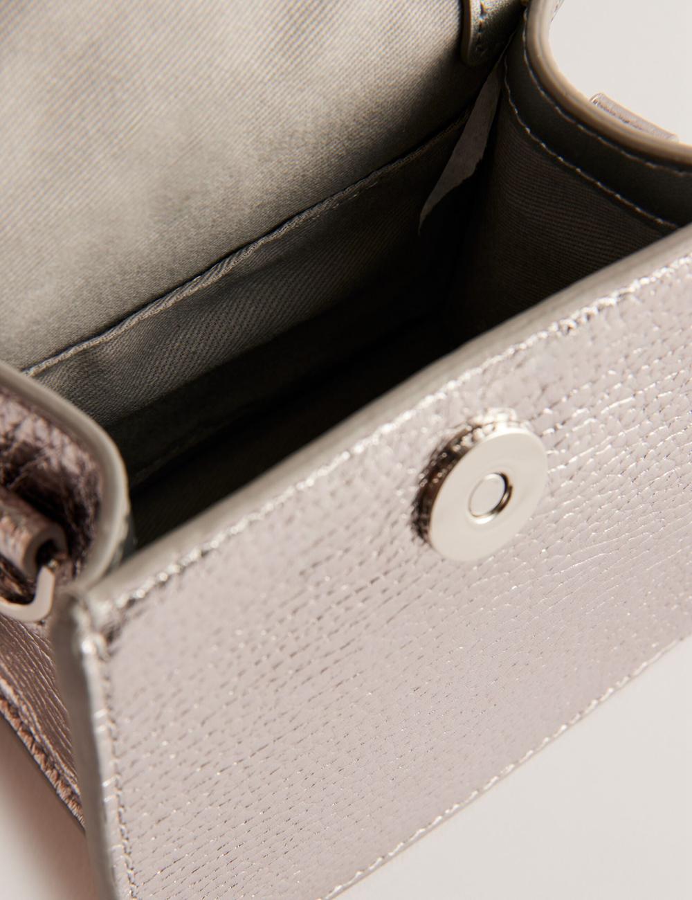 Women Ted Baker ROSLIE - Metallic Leather Mini Top Handle Shoulder Bags Silver | TUCP80752