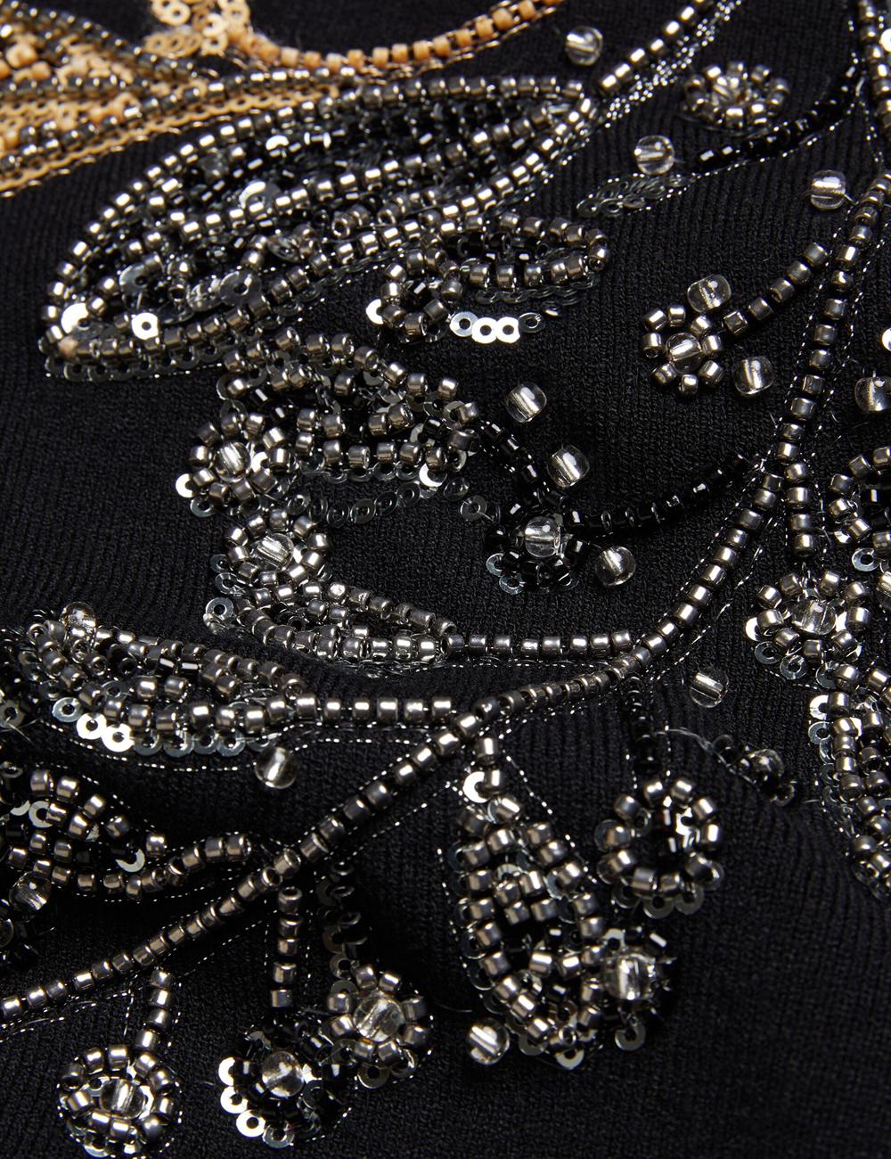 Women Ted Baker ROSMRRY - Embellished Floral Detail Knitted Jumpers Black | CPHB76128