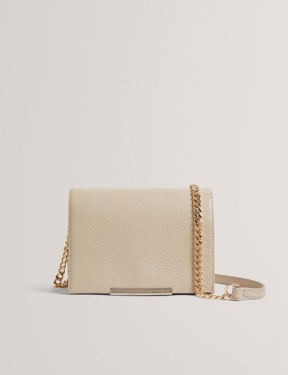 Women Ted Baker ROUSEN - Bar Detail Fold Over Leather Crossbody Bags Ecru | CWSR90764