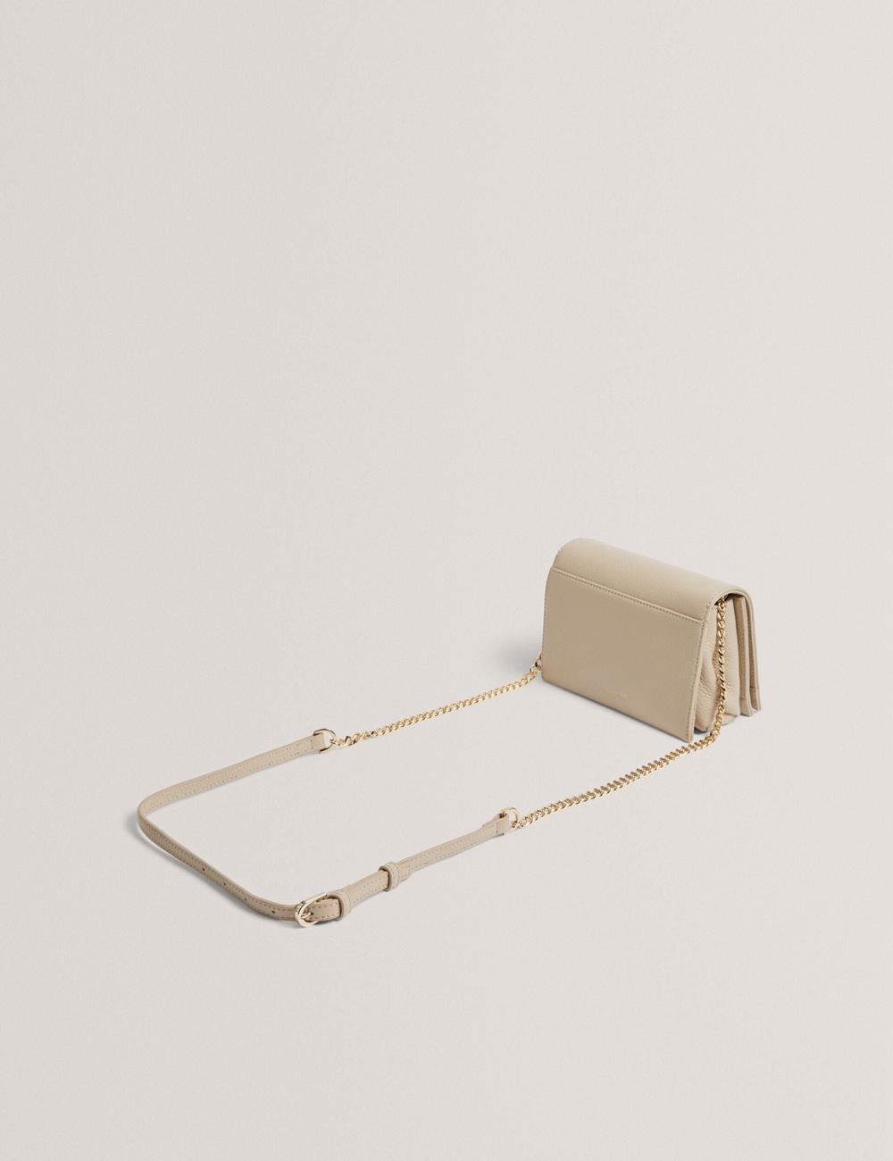 Women Ted Baker ROUSEN - Bar Detail Fold Over Leather Crossbody Bags Ecru | CWSR90764