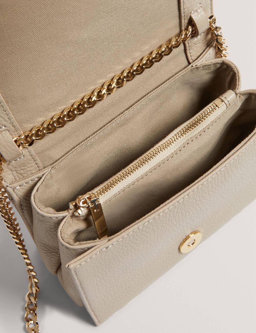 Women Ted Baker ROUSEN - Bar Detail Fold Over Leather Crossbody Bags Ecru | CWSR90764