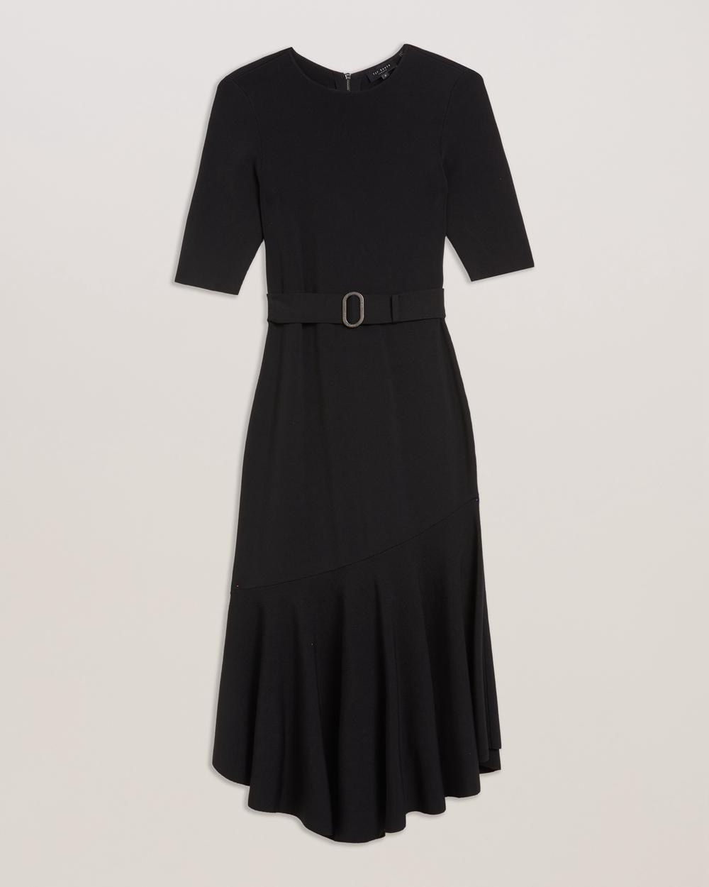 Women Ted Baker SAMALEE - Flippy Hem Knitted Midi Dresses Black | NZKV83206