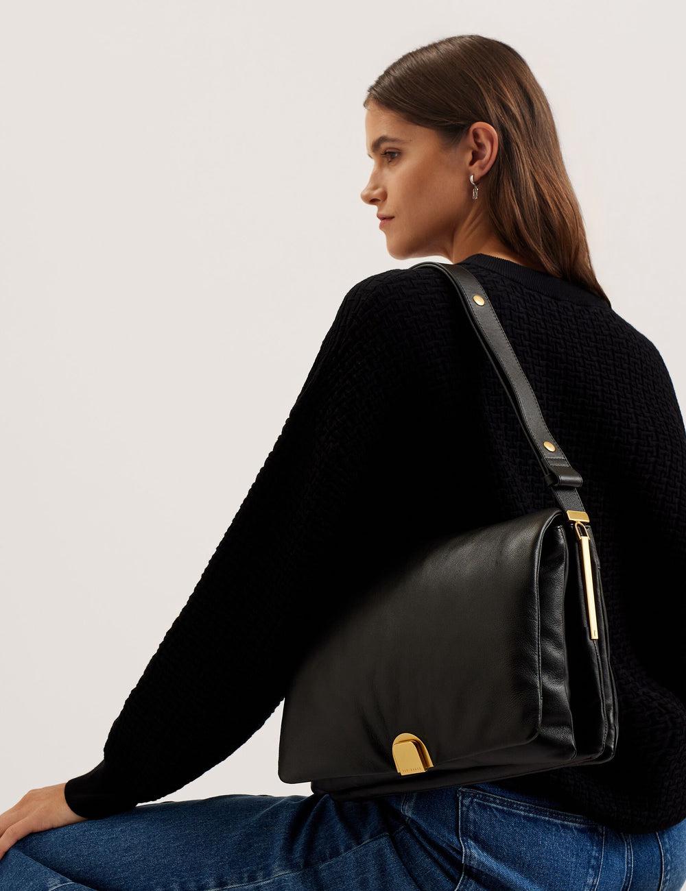 Women Ted Baker SAMILLA - Large Puffy Leather With Lock Shoulder Bags Black | ZWUJ61490