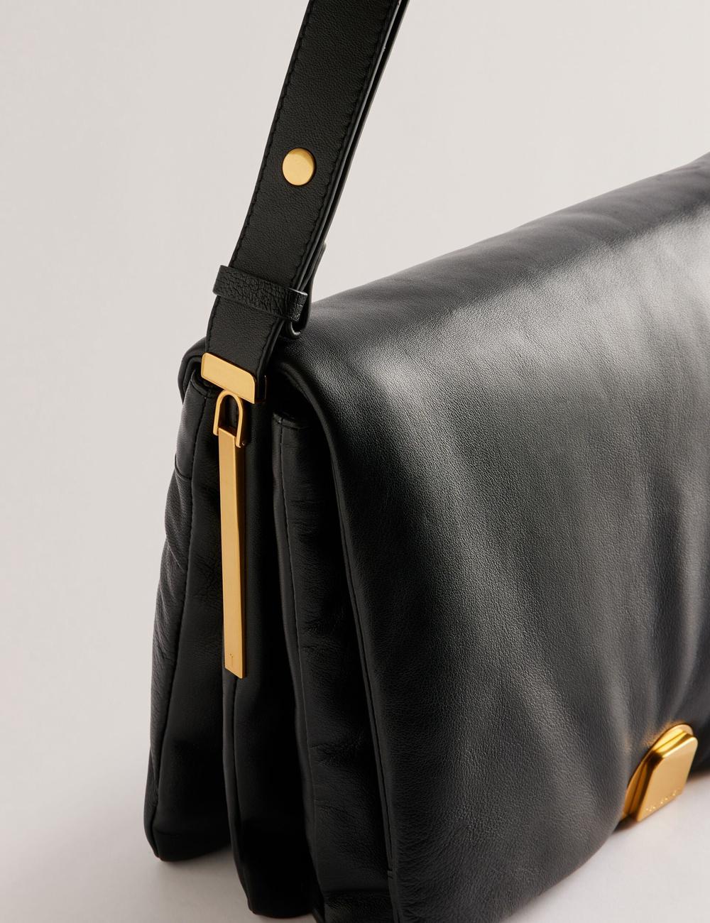 Women Ted Baker SAMILLA - Large Puffy Leather With Lock Shoulder Bags Black | ZWUJ61490
