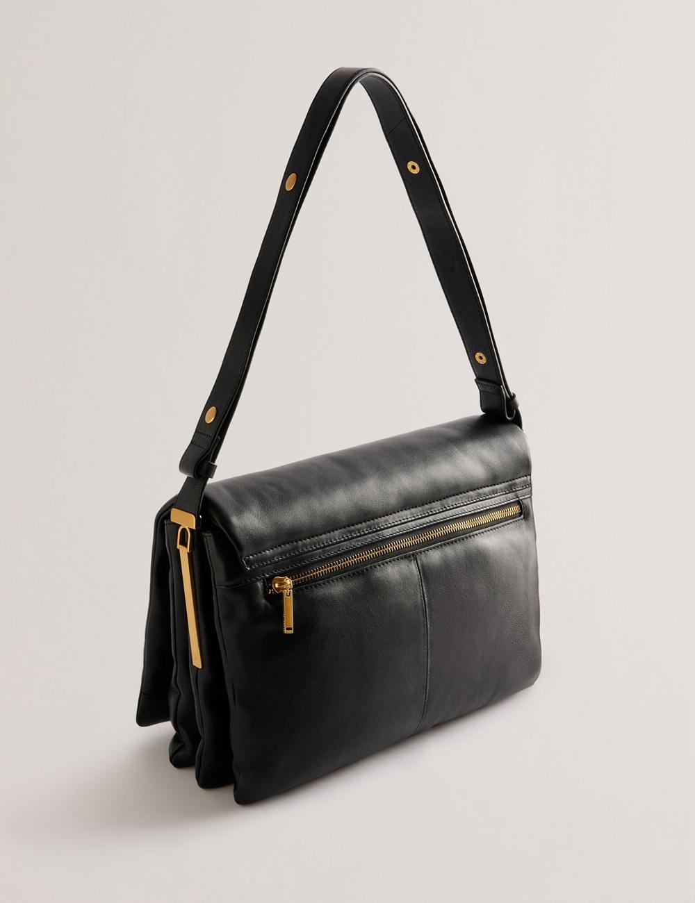 Women Ted Baker SAMILLA - Large Puffy Leather With Lock Shoulder Bags Black | ZWUJ61490