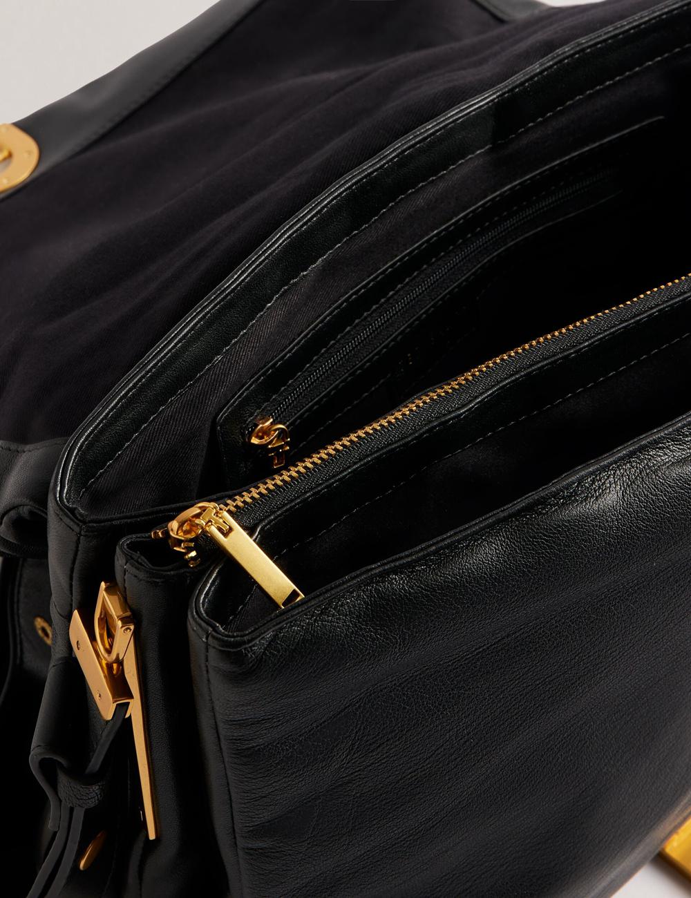 Women Ted Baker SAMILLA - Large Puffy Leather With Lock Shoulder Bags Black | ZWUJ61490
