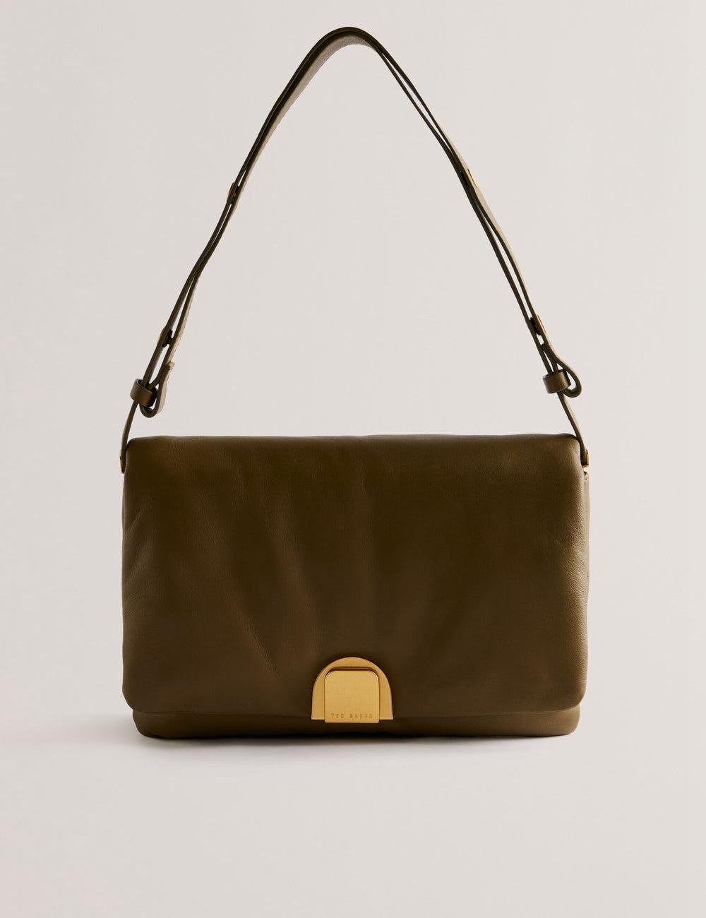 Women Ted Baker SAMILLI - Lock Detail Leather Puffy Shoulder Bags Khaki | XTRC02678