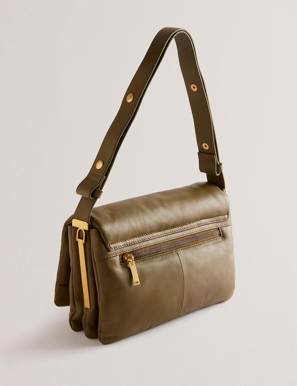 Women Ted Baker SAMILLI - Lock Detail Leather Puffy Shoulder Bags Khaki | XTRC02678