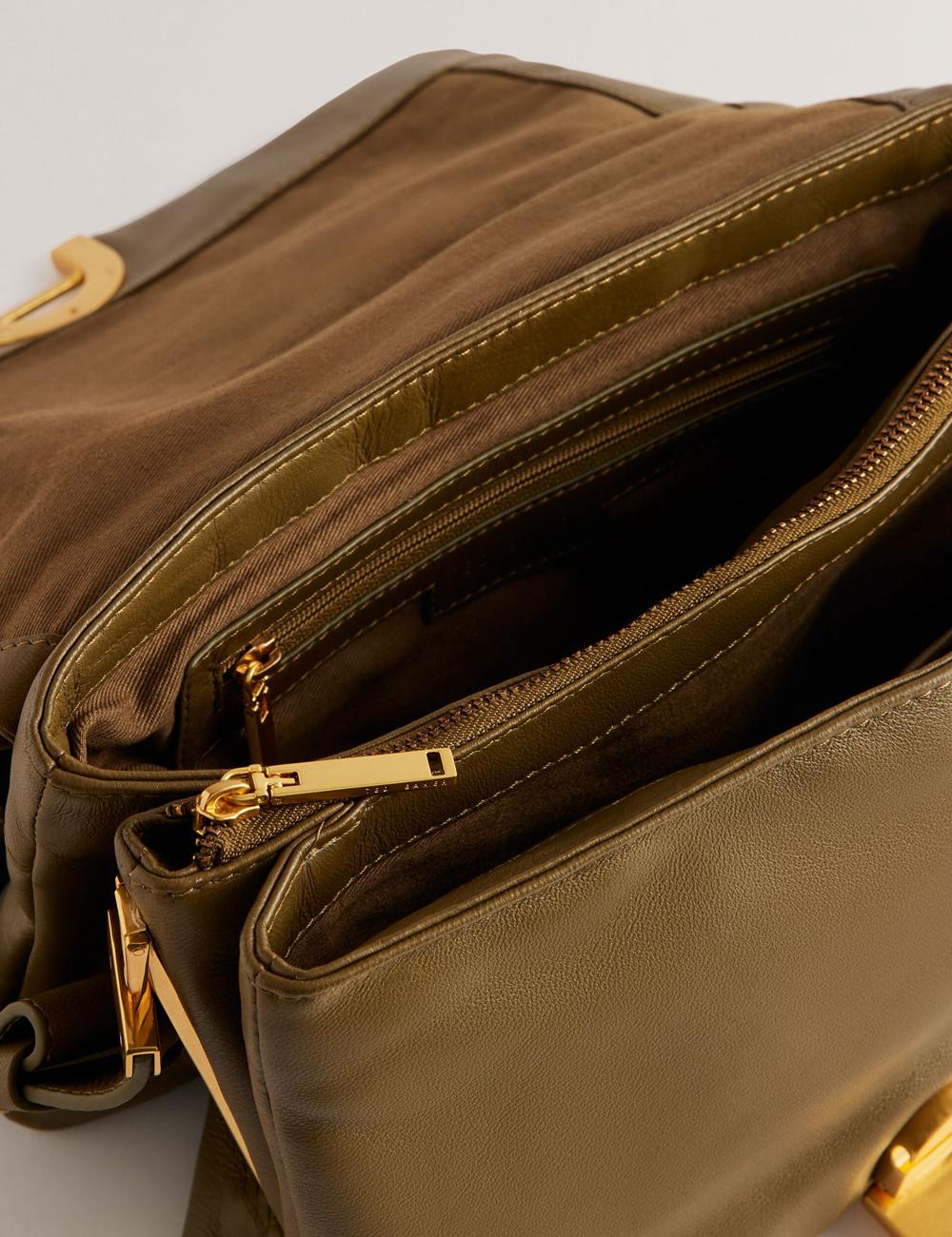 Women Ted Baker SAMILLI - Lock Detail Leather Puffy Shoulder Bags Khaki | XTRC02678
