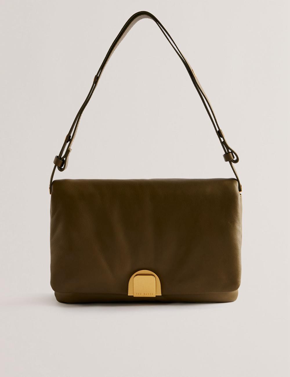 Women Ted Baker SAMILLI - Lock Detail Leather Puffy Shoulder Bags Khaki | XTRC02678