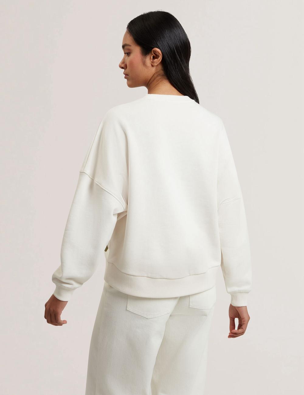 Women Ted Baker SANDERR - Tufted Floral Graphic Cotton Sweatshirts White | INCO10758
