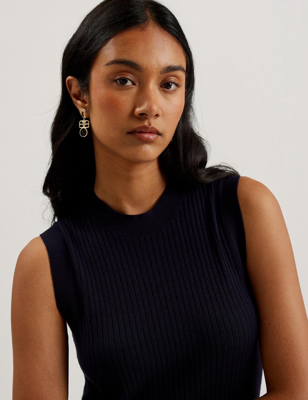 Women Ted Baker SANDIII - Sleeveless Ribbed Knit Column Maxi Dresses Navy | NQOC24395
