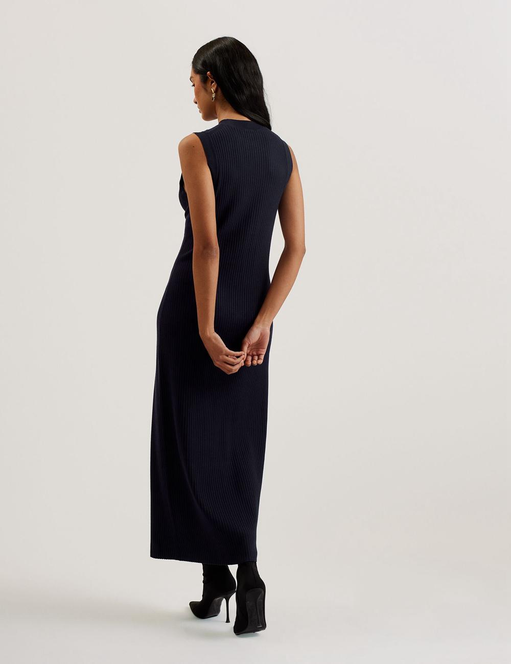 Women Ted Baker SANDIII - Sleeveless Ribbed Knit Column Maxi Dresses Navy | NQOC24395